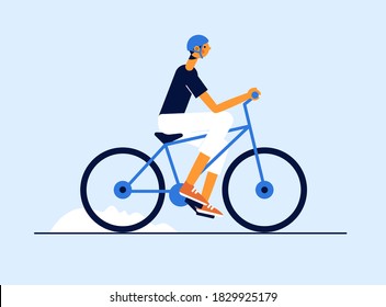 Guy rides a bike. Modern vector sport illustration.