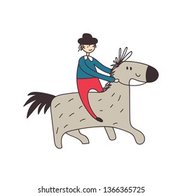 The guy rides a horse.Cartoon vector illustration