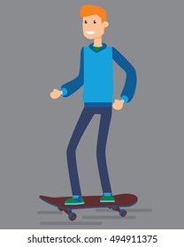 Guy rides a skateboard, flat design