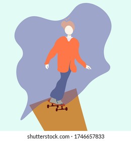 Guy rides a skateboard on the road - vector