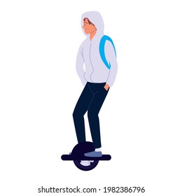 guy riding electric scooter one wheel