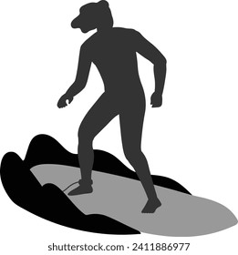 Guy Riding on Ocean Wave, Male Surfer
Character in Shorts with Surfboard,
Recreational Beach Water Sport, Man
Enjoying Summer Vacation. Flat Silhouette illustration isolated on white background 