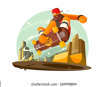 Guy riding skateboard in city