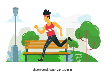 Guy Running In A City Park Flat Illustration Scenery Design EPS10, Man Jogging In A Park, Guy Running Marathon At Park, Man Running In City, Man Exercising, Guy Doing Cardio, Man Doing Aerobic