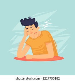 Guy is sad, depressed, tears. Flat design vector illustration
