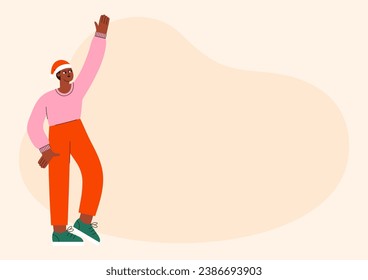 Hombre en Santa Claus. Ilustración plana vectorial. La gente celebra el Año Nuevo. Vacaciones de invierno. fiesta de Navidad
