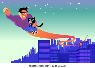  guy saves a kitten from a burning building and flies off into the sky