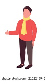 Guy with scarf semi flat color vector character. Joyful figure. Full body person on white. Autumn activity isolated modern cartoon style illustration for graphic design and animation