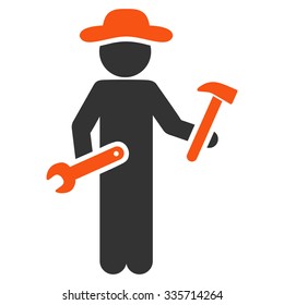Guy Serviceman vector icon. Style is bicolor flat symbol, orange and gray colors, rounded angles, white background.