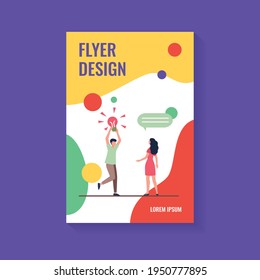 El tipo que comparte una brillante idea con un amigo, novia o colega. Hombre sujetando una brillante bombilla de luz de ilustración vectorial plana. Búsqueda, concepto de descubrimiento para banner, diseño de sitio web o página web de aterrizaje