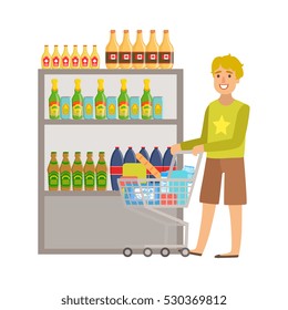 Guy Shopping For Alcoholic Drinks, Shopping Mall And Department Store Section Illustration