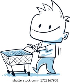 Guy shopping with an empty cart