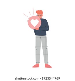 Guy Showing Notification Like, Boy Follower Giving Like Expressing Agreement, Social Media Networking Vector Illustration