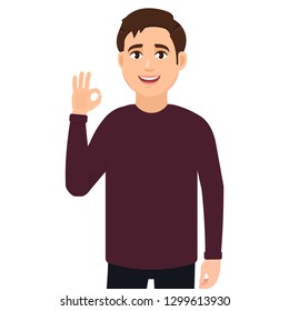 The guy shows the gesture is cool, the gesture is good. Vector illustration in cartoon style.
