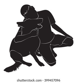 guy silhouette that hugs the dog. Vector illustration