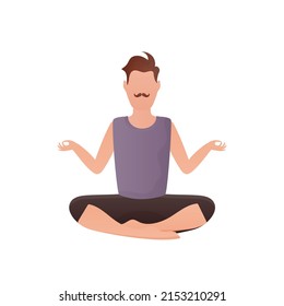 The guy sits and meditates. Isolated. Cartoon style. Vector illustration