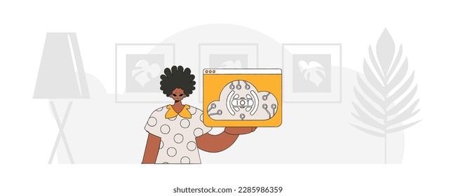 Guy sits on floor, clutching net of things logo in modern, vector character style.