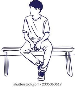 A guy sitting on a bench line art vector 