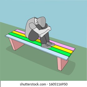 the guy is sitting on a bench, upset or depressed. vector illustration.