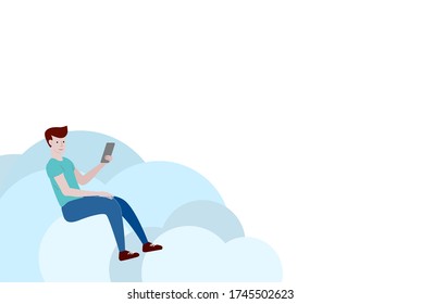 Guy sitting on cloud with smartphone