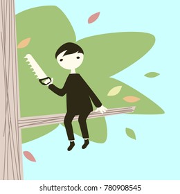 the guy sitting on the tree