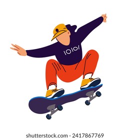 Un gars avec un skateboard réalise un saut sur fond blanc. Affiche de la Journée internationale de la planche à roulettes.  Bannière avec des gens brillants pour la fête du 21 juin.