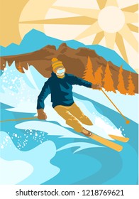 guy skiing in the mountains. extreme sport .Vector illustration