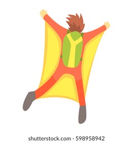 Guy Skydiving With Wingsuit And Parachute, Part Of Teenagers Practicing Extreme Sports For Recreation Set Of Cartoon Characters
