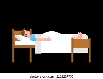 Guy sleeping in bed. Vector illustration