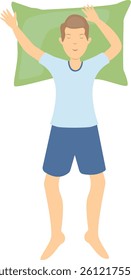 Guy Sleeping Position Illustration Isolated on White Background. Guy Relaxation on Night. Vector Character Design.