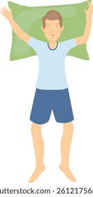 Guy Sleeping Position Illustration Isolated on White Background. Guy Relaxation on Night. Vector Character Design.