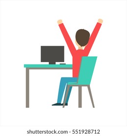 Guy Sleepy Stretching At Work, Coworking In Informal Atmosphere In Modern Design Office Infographic Illustration