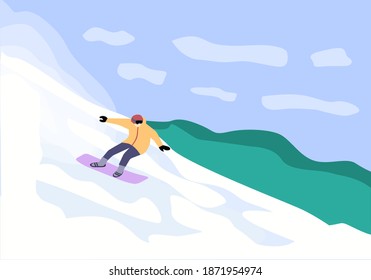 Guy snowboards in winter, a vector chart