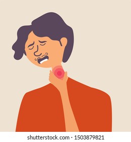 Guy with a sore throat. Picked up a virus and flu. Vector editable illustration