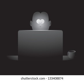 Guy spending late hours in front of the screen