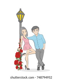 the guy is standing with the girl. the concept of romantic relationships. vector illustration.