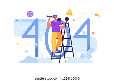 The guy standing on the stairs is trying to look at the page that was not found