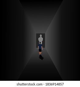 The guy steps out of the darkness into the light. Vector  illustration.