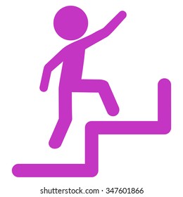 Guy Steps Upstairs vector icon. Style is flat symbol, violet color, rounded angles, white background.