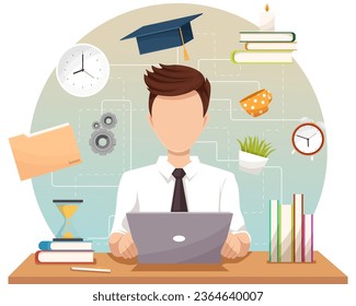 a guy studies online at home using a laptop