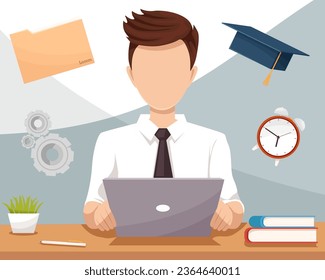 a guy studies online at home using a laptop