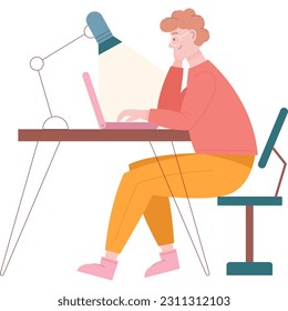 Guy studying from home office vector icon