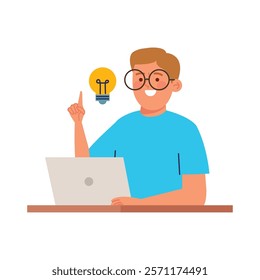 guy studying with laptop isolated