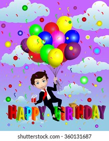 guy in the suit on the balloons. Happy Birthday 