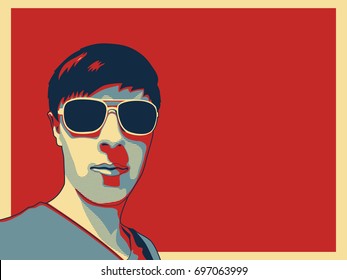 A guy with sunglasses portrait in pop art style.