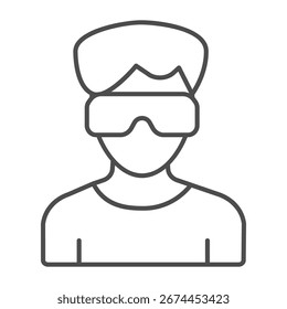 Guy in sunglasses thin line icon, vision treatment concept. Vector graphics. Blind man with glasses, profile avatar sign on white background, outline style icon for mobile or web design
