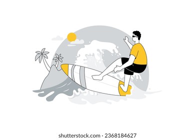 The Guy Is Surfing In The Sea - Flat Vector