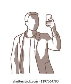 Guy taking selfie photo. Vector illustration