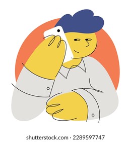 Guy talking on the phone. People portrait. Vector illustration of a young man in shirt, user avatar. 