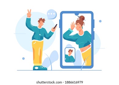 Guy talking on video connection with a girl